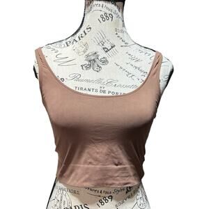 Maiden Form Brown Cropper Tank Top With Built In Bra NWT
